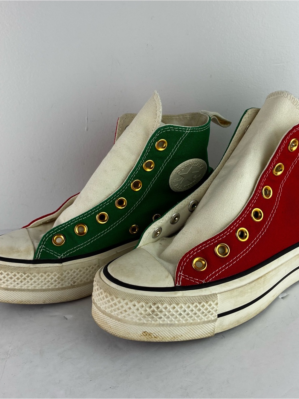 Converse Christmas Red & Green Canvas Platform High Top Sneakers
